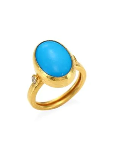Gurhan One Of A Kind 24k Yellow Gold Turquoise & Diamond Ring