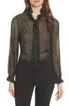 Saloni Emile Silky Floral-print Button-front Top In Black Dotty