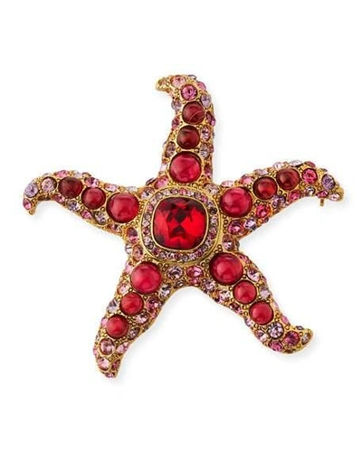 Kenneth Jay Lane Crystal Starfish Pin In Gold