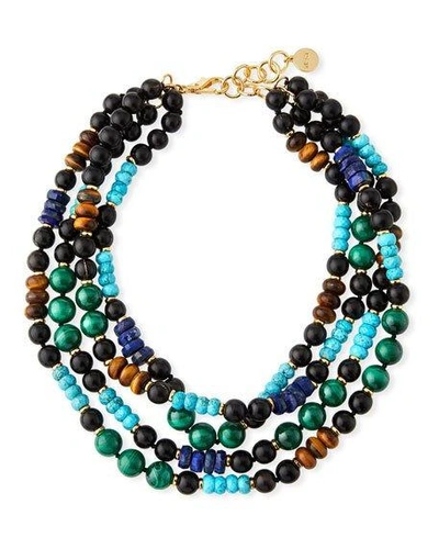 Nest Jewelry Multi-strand Beaded Necklace With Malachite & Turquoise In Black