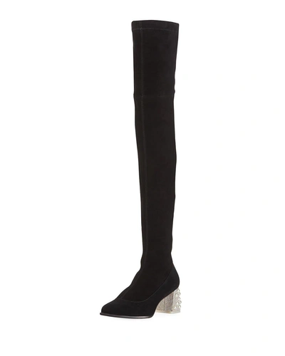Sophia Webster Suranne Over-the-knee Boots With Embellished Block Heel In Black