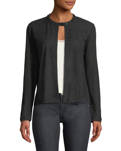 Majestic Perforated Suede & Linen Combo Cardigan In Noir