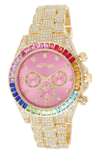 I Touch X Ed Hardy Crystal Bracelet Watch, 40mm In Shiny Gold