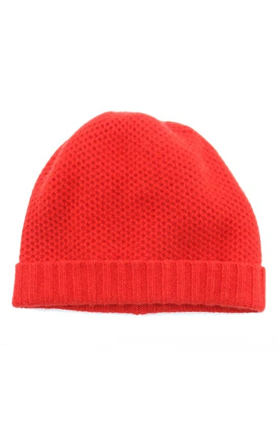 Portolano Honeycomb Cashmere Beanie In Fire Red