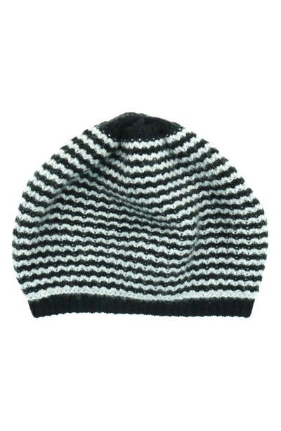 Portolano Stripe Cashmere Beanie In Black/ Light Heather Grey