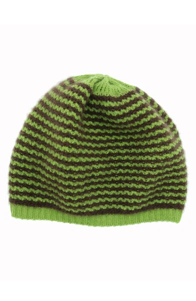 Portolano Stripe Cashmere Beanie In Cedar Green/ Brown