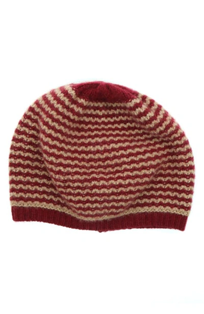 Portolano Stripe Cashmere Beanie In Rum/ Heather Copper