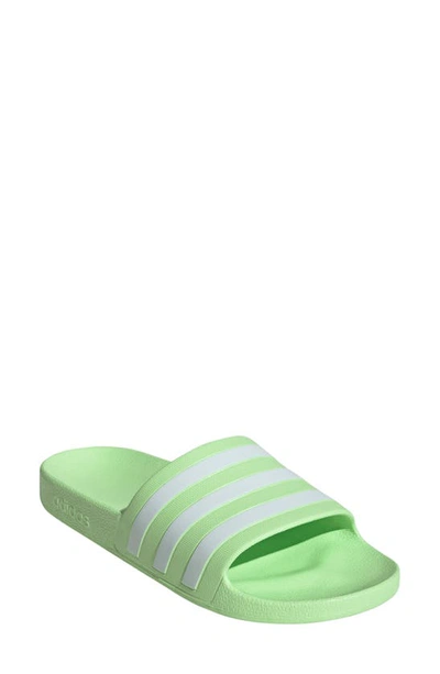 Adidas Originals Adilette Aqua Slide Sandal In Green/white/green Spark