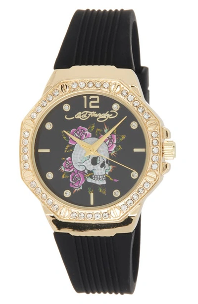 I Touch Ed Hardy Silicone Strap Watch, 38mm In Black