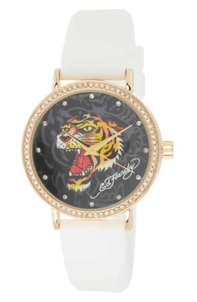 I Touch Ed Hardy Silicone Strap Watch, 38mm In White