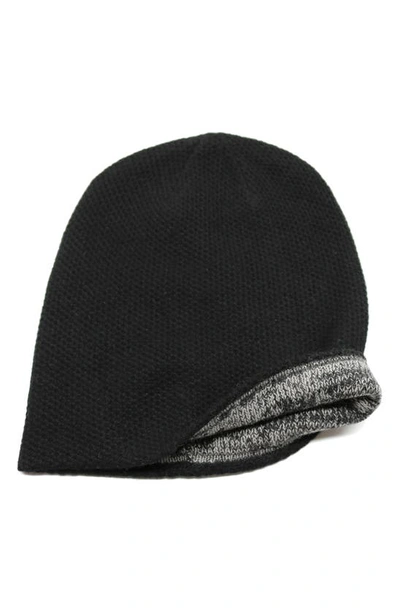 Portolano Reversible Cashmere Beanie In Black/ Light Heather Grey