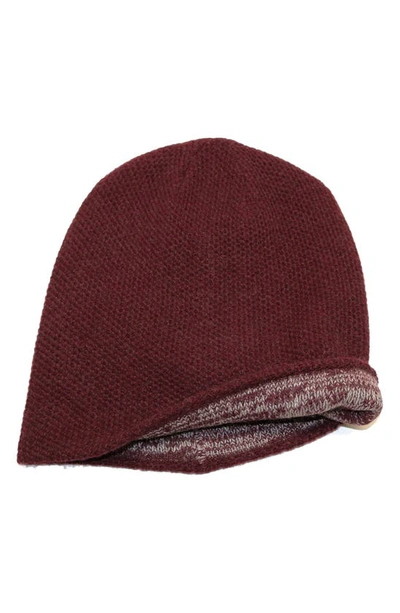 Portolano Reversible Cashmere Beanie In New Wine/ Light Grey