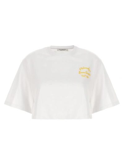 Philosophy Logo Print Cropped T-shirt In White