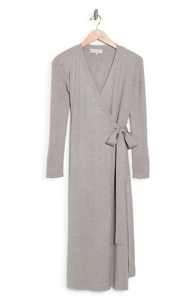 Wayf Long Sleeve Wrap Midi Dress In Heather Grey