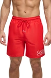 Calvin Klein Men's Reflection Logo Elastic Waist 7" Volley Swim Trunks In Red