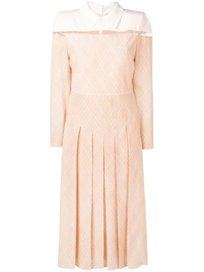 Fendi Detachable-collar Pleated-silk Midi Dress In Blush
