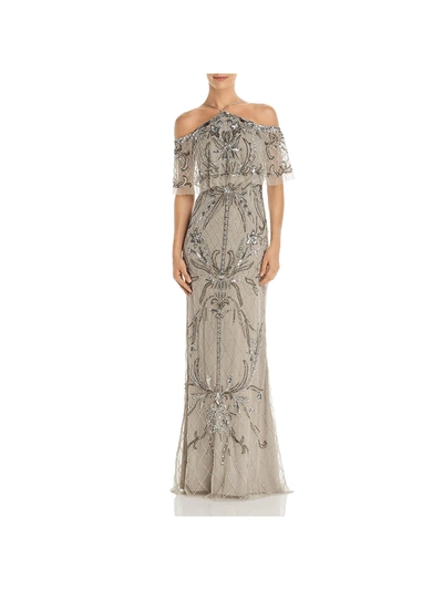 Aidan Mattox Womens Beaded Off-the-shoulder Evening Dress In Silver