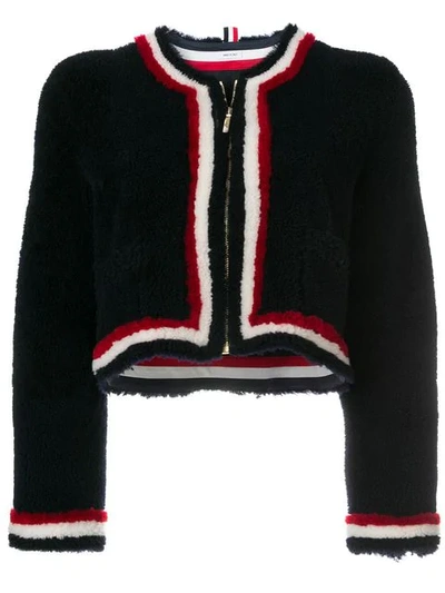 Thom Browne Dyed Shearling Cardigan Jacket In 415 Navy