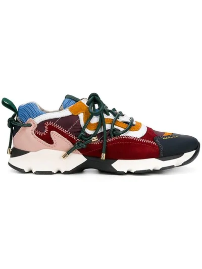 Carven Color Block Leather And Suede Sneakers In Bleuet