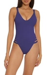 Becca Color Code Leg Inset One-piece Swimsuit In Deep Water