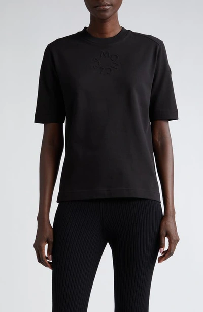 Moncler Embroidered Logo Cotton T-shirt In Black