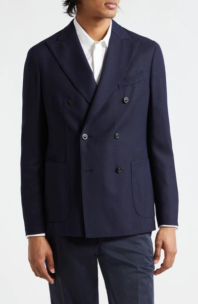 Boglioli Double Breasted Wool Hopsack Sport Coat In Navy