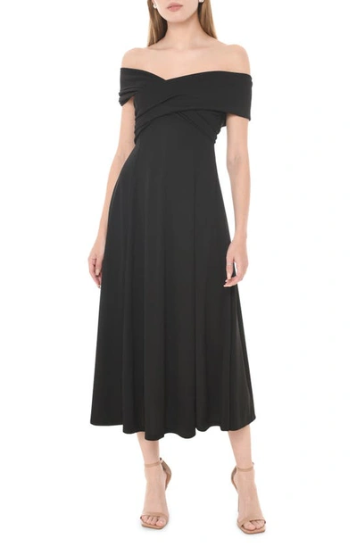 Wayf Lucy Crossover Off The Shoulder Midi Dress In Black