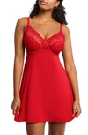 Montelle Intimates Lacey Underwire Babydoll Chemise In Sweet Red