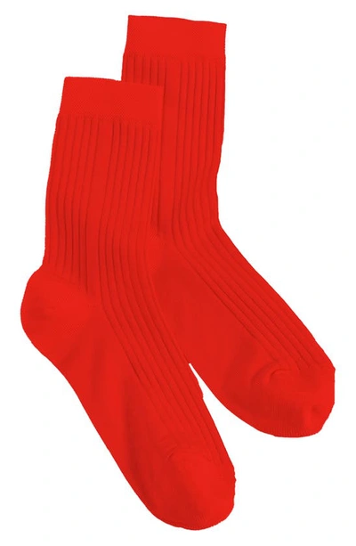 Stems Silky Rib Crew Socks In Red