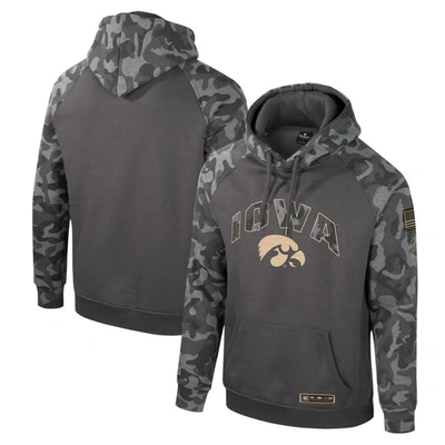 Colosseum Charcoal Iowa Hawkeyes Oht Military Appreciation Camo Raglan Pullover Hoodie