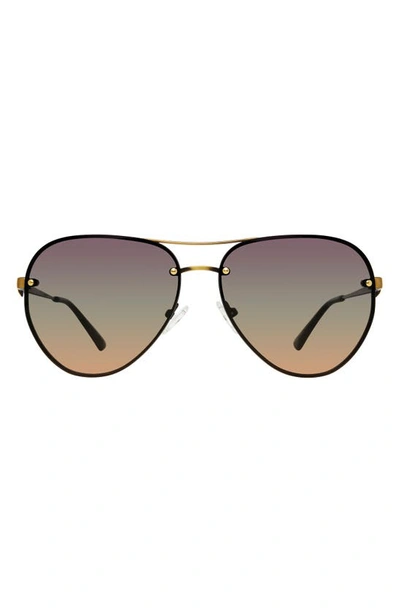 Kurt Geiger Shoreditch 60mm Rimless Aviator Sunglasses In Gold Havana/ Violet Green