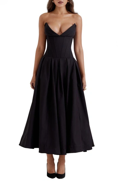 House Of Cb Lady Strapless Midi Dress In Black