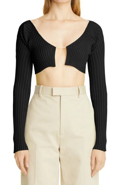 Jacquemus La Maille Pral Rib Crop Cardigan In Black