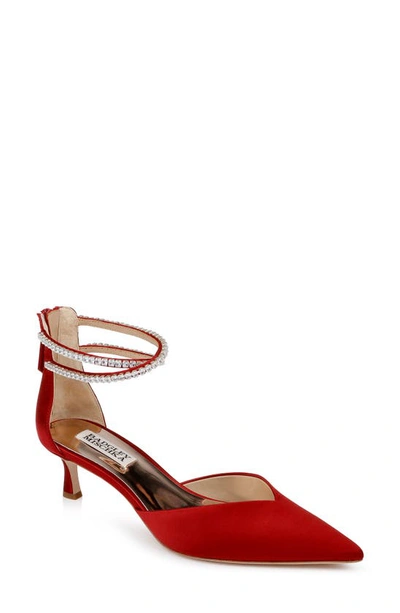 Badgley Mischka Lilibeth Ankle Strap Pointed Toe Pump In Radiant Red