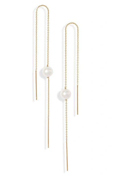 Poppy Finch Cultured Pearl Threader Earrings In Gold