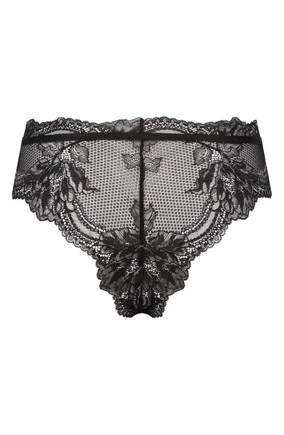 Hunkemoller Tallulah PU and lace string thong with gold chain detail in  black