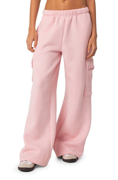 Edikted Wide Leg Cargo Sweatpants In Pink