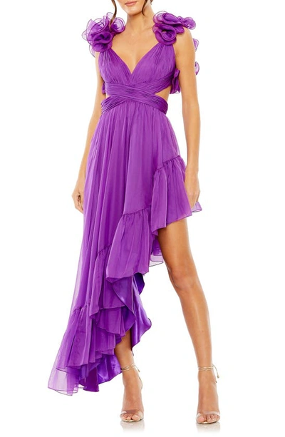 Mac Duggal Ruffle Cutout Asymmetric Chiffon Cocktail Dress In Orchid