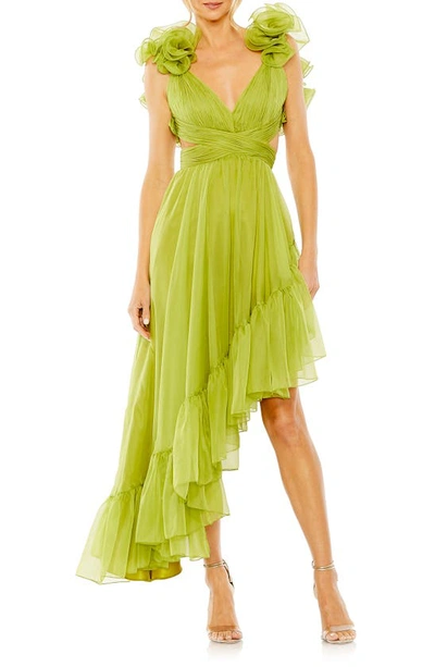 Mac Duggal Ruffle Cutout Asymmetric Chiffon Cocktail Dress In Apple Green