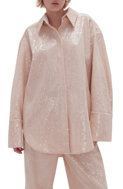 Aje Incandescent Sequin Shirt In Sand Brown