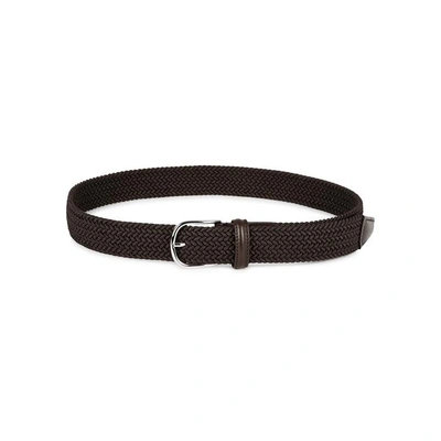 Anderson's Leather-trimmed Woven Belt In Brown