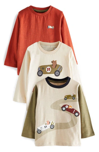 Next Kids' Assorted 3-pack Racing Cars Long Sleeve T-shirts In White/ Beige/ Orange