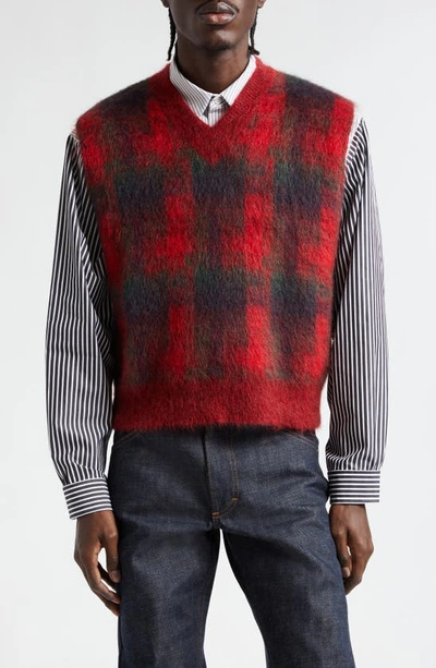 Maison Margiela X Pendleton Plaid Mohair & Wool Blend Sweater Vest In Red/ Green/ Bordeaux/ Navy