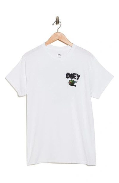 Obey Worm Apple Graffiti Graphic T-shirt In White