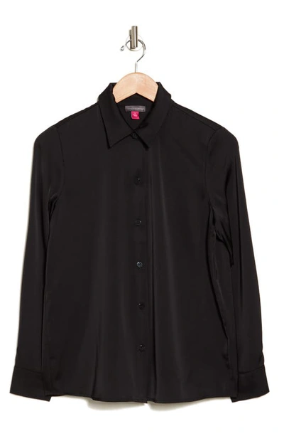 Vince Camuto Satin Long Sleeve Button-up Shirt In Rich Black