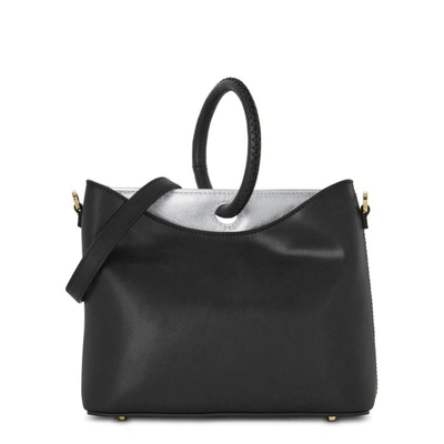 Elleme Simone Black Leather Shoulder Bag In Black And Silver