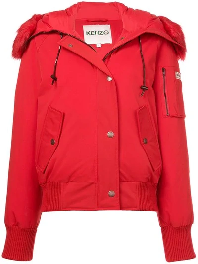 Kenzo Red Faux Fur-trimmed Shell Jacket