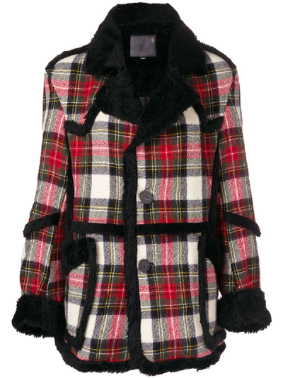 R13 Oversized Check Shearling Wool Coat In Red,green,white
