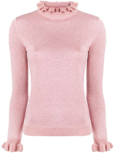 Shrimps - Robin Ruffle Collar Lurex Knit Sweater - Womens - Pink