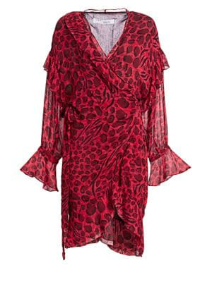 red leopard print wrap dress